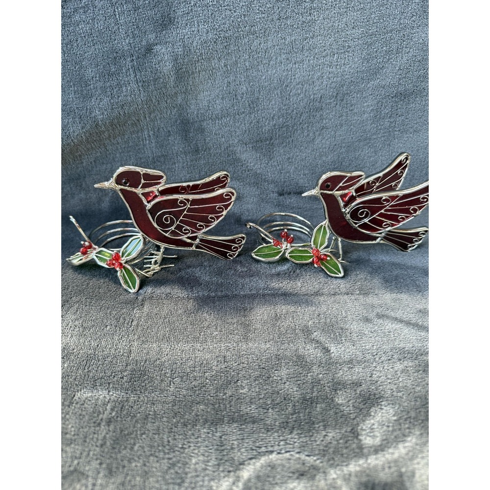 Set of 2 Stained Glass Bird Napkin Rings Holiday Table Decor Christmas Dining